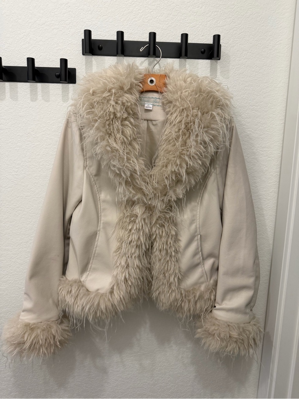 Kimchi Blue Cream Faux Fur-Trim Leather Jacket